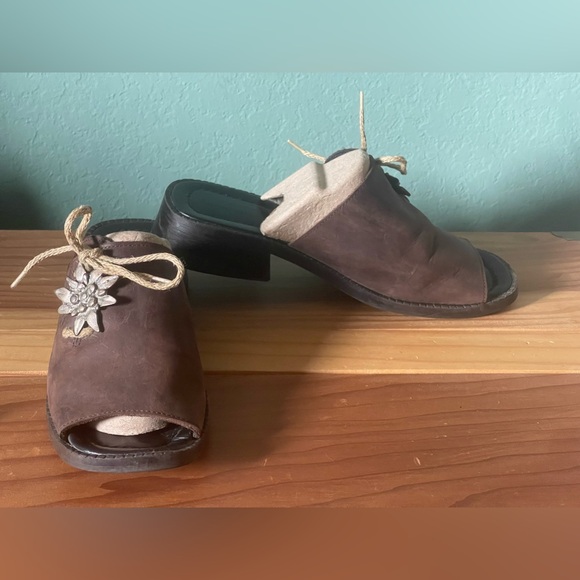 Vintage Geier Wally Slip On Brown Leather Sandals Shoes Size 38 - 8 Austria - Picture 2 of 11